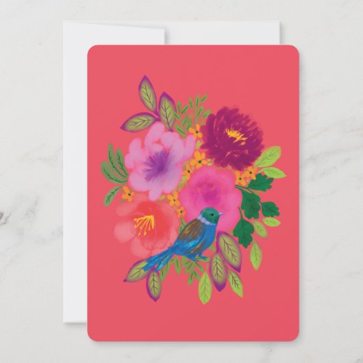 Vogels in Bloemen Bruiloft Kaart (Achterkant)