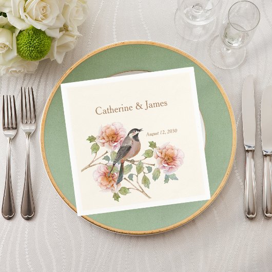 Vogels in Bloemen Bruiloft Servet