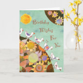 Vogels in Bloemenland: Verjaardag Kaart (Gele Bloem)