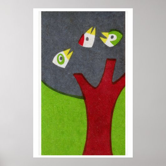 Vogels in Boom - Matchbox Print - Esthetische Muur (Voorkant)