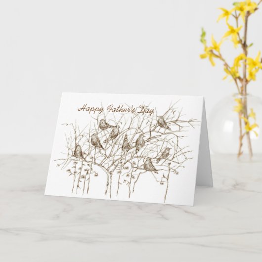 Vogels in boompen en inktschets Vaderdag Kaart (Gele Bloem)