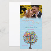 Vogels in de boom Blauw Dank u bruiloft fotokaart Bedankkaart (Voorkant / Achterkant)