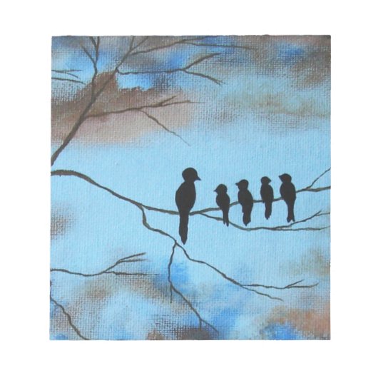 Vogels in de boom in Sky Moederdag Abstracte kunst Notitieblok (Voorkant)