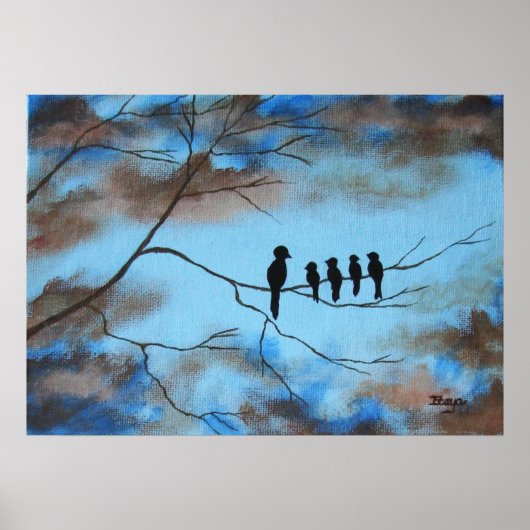 Vogels in de boom in Sky Moederdag Abstracte kunst Poster (Voorkant)
