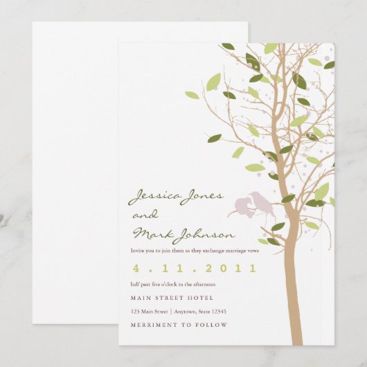 Vogels in de boom met bladeren kaart (Voorkant / Achterkant)