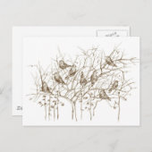 Vogels in de boom Sepia Pen en Ink Sketch Briefkaart (Voorkant / Achterkant)