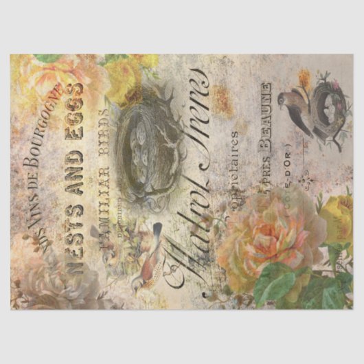  vogels in de Franse ontkoppeling van Ephemera Tissuepapier (Voorkant)