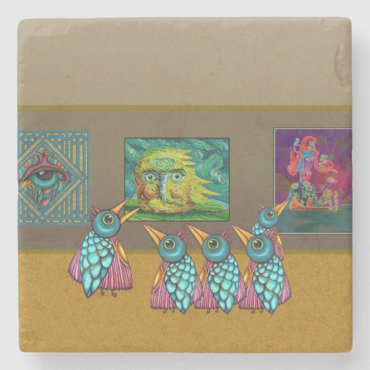 Vogels in de galerie stenen onderzetter (Voorkant)