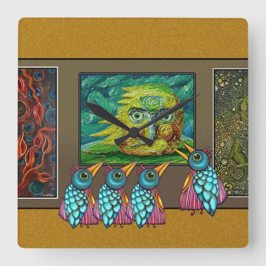 Vogels in de galerie vierkante klok (Voorkant)