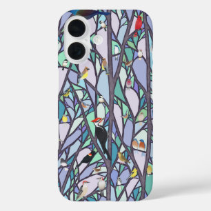Vogels in de glas-in-loodramen iPhone 16 hoesje