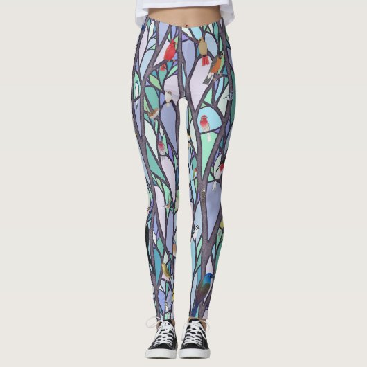 Vogels in de glas-in-loodramen leggings (Voorkant)