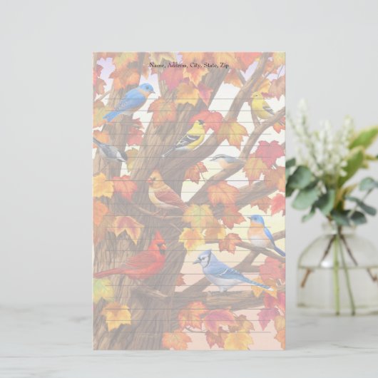 Vogels in de herfstapelboom briefpapier (Staand voorkant)