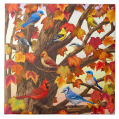 Vogels in de herfstapelboom tegeltje (Voorkant)