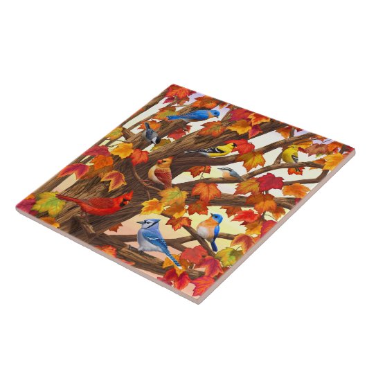 Vogels in de herfstapelboom tegeltje (Zijkant)