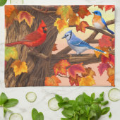 Vogels in de herfstapelboom theedoek (Gevouwen)