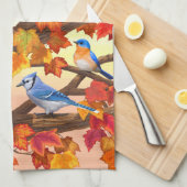 Vogels in de herfstapelboom theedoek (Quarter Fold)