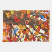 Vogels in de herfstapelboom theedoek (Horizontaal)