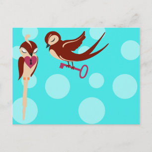 Vogels in de liefdessleutel van mijn hart briefkaart