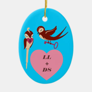 Vogels in de liefdessleutel van mijn hart keramisch ornament