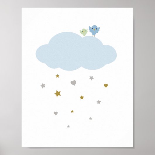 Vogels in de Sky Cloud & Stars Nursery Art Poster (Voorkant)