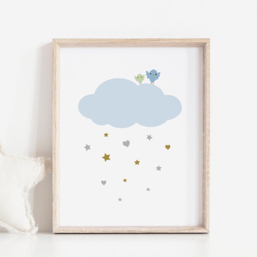 Vogels in de Sky Cloud & Stars Nursery Art Poster