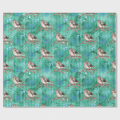 vogels in de sneeuw - groene achtergrond cadeaupapier (Vlak)