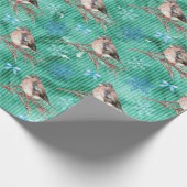 vogels in de sneeuw - groene achtergrond cadeaupapier (Hoek)