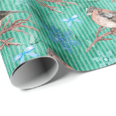 vogels in de sneeuw - groene achtergrond cadeaupapier (Rol Hoek)