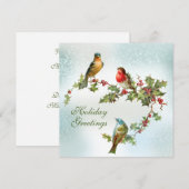Vogels in de sneeuw op Holly Berries Flat Feestdagenkaart (Voorkant / Achterkant)
