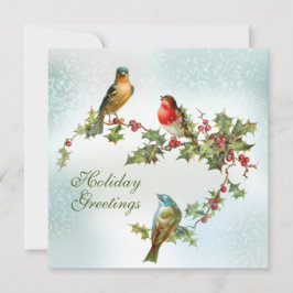 Vogels in de sneeuw op Holly Berries Flat Feestdagenkaart
