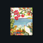 Vogels in de tuin canvas afdruk<br><div class="desc">Vogels in de tuin II door Karen Fields. Kenmerkt een vogel omringd door kleurrijke bloemen en groen.</div>