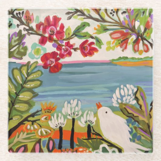 Vogels in de tuin glazen onderzetter (Voorkant)