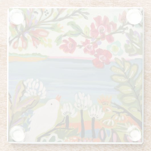 Vogels in de tuin glazen onderzetter (Achterkant)