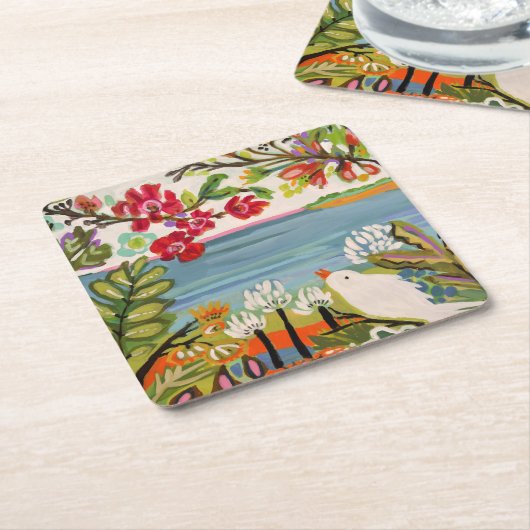 Vogels in de tuin kartonnen onderzetters (Schuin)