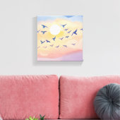 Vogels in de vlucht | Sunset Natuur Waterverf Canvas Afdruk (Insitu (Woonkamer))