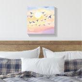 Vogels in de vlucht | Sunset Natuur Waterverf Canvas Afdruk (Insitu (Slaapkamer))