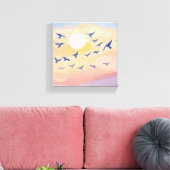 Vogels in de vlucht | Sunset Natuur Waterverf Canvas Afdruk (Insitu (Woonkamer))