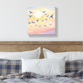 Vogels in de vlucht | Sunset Natuur Waterverf Canvas Afdruk (Insitu (Slaapkamer))