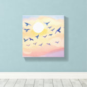 Vogels in de vlucht | Sunset Natuur Waterverf Canvas Afdruk (Insitu (Houten vloer))