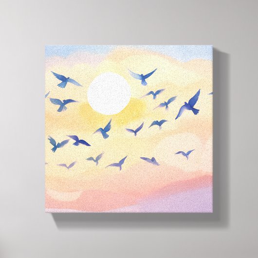 Vogels in de vlucht | Sunset Natuur Waterverf Canvas Afdruk (Voorkant)