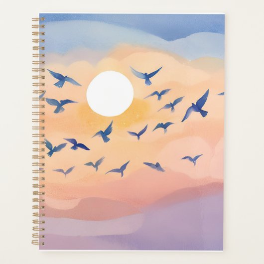 Vogels in de vlucht | Sunset Natuur Waterverf Planner (Voorkant)