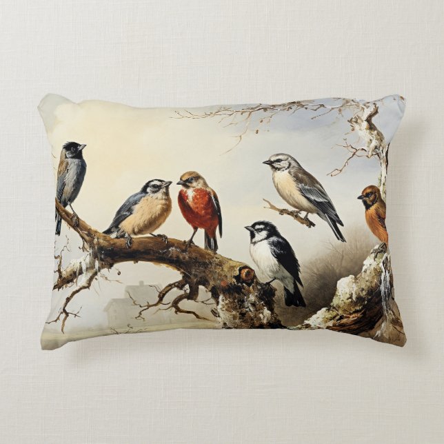 Vogels in de Winter Accent Kussen (Voorkant)
