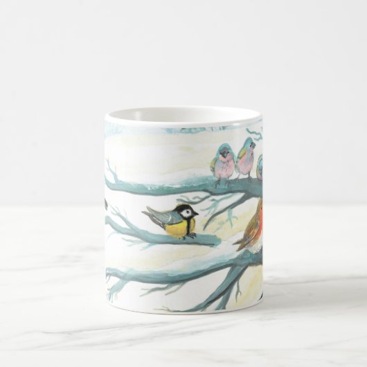Vogels in de witte sneeuwwinter koffiemok (Center)
