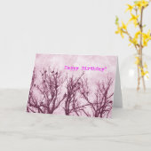 Vogels in een boom, roze boomgaard, gelukkige verj kaart (Gele Bloem)