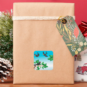 Vogels in een boom vierkante sticker