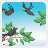 Vogels in een boom vierkante sticker (Voorkant)