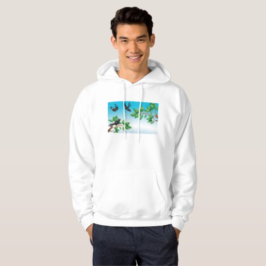 Vogels in een boomhoed hoodie (Voorkant volledig)