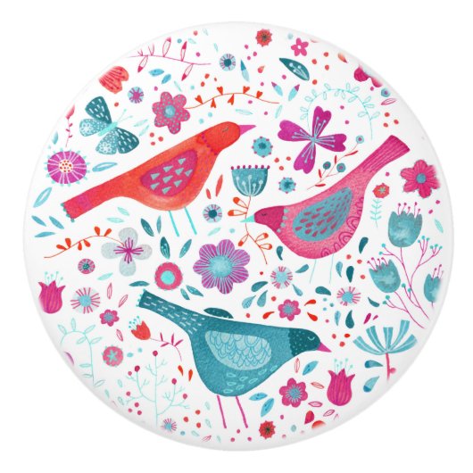 Vogels in een Waterverf van de Garden Modern Boho Keramische Knop (Voorkant)