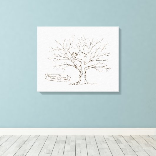 Vogels in eikenboom Harde vingerafdruksboek Canvas Afdruk (Insitu (Houten vloer))