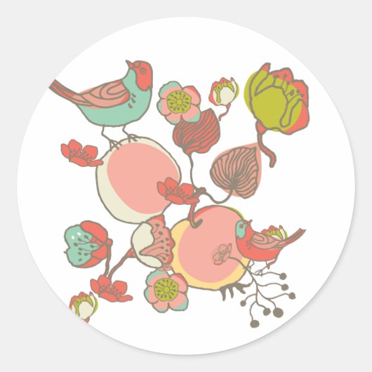 Vogels in fruitboom ronde sticker (Voorkant)